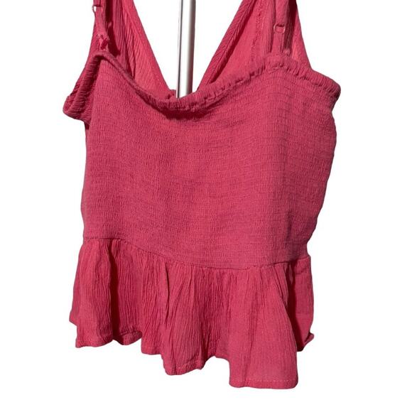 PATRONS OF PEACE Keyhole Crinkle Tank Ruffle Strap Bubble Gum NWT Medium - Picture 5 of 15
